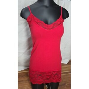 Y2K Wet Seal Lace Trim Cami‎ Camisole Tank Top Womens Large Red Goth Babydoll